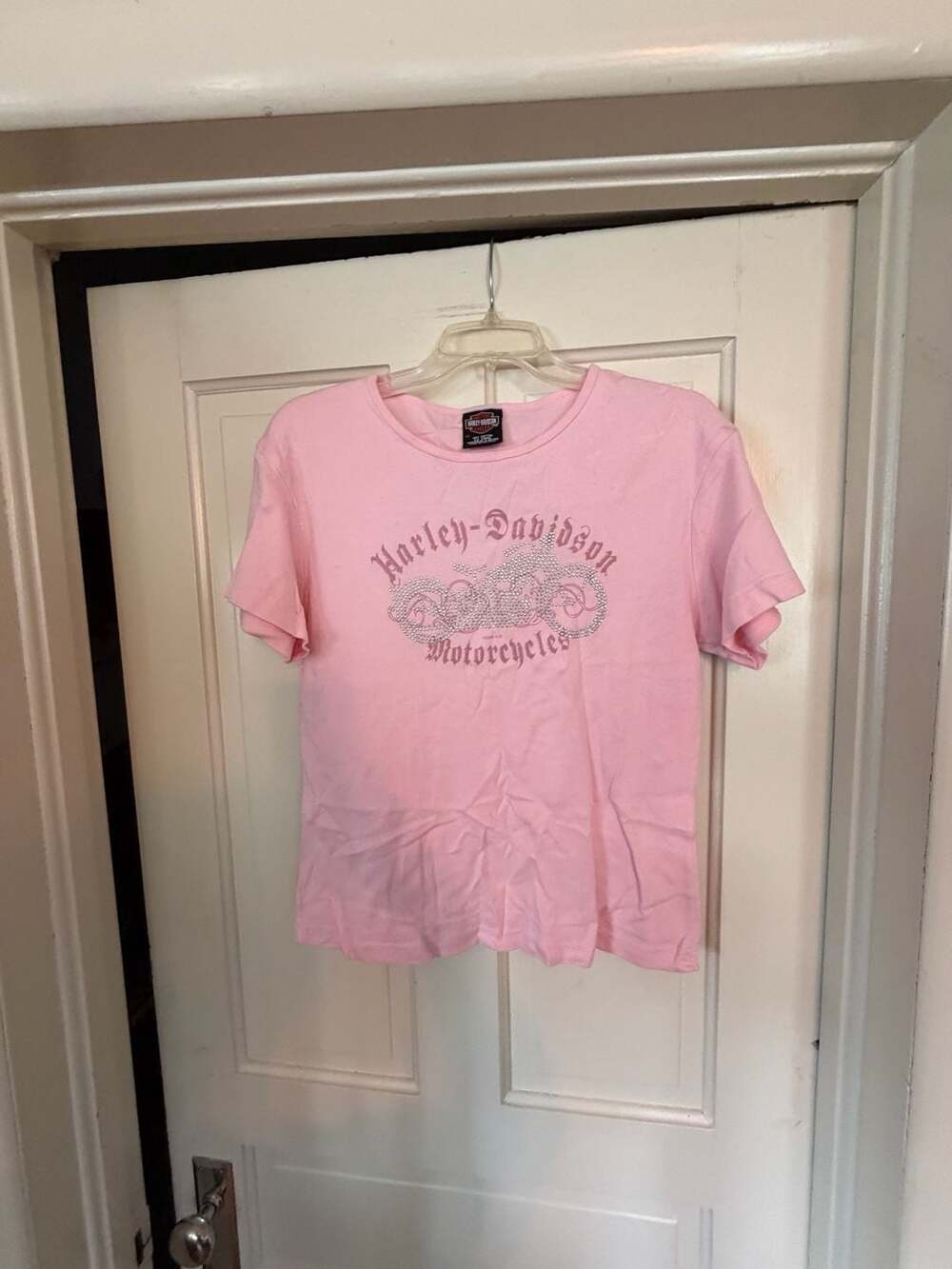 Harley-Davidson Women's Pink Rhinestone Graphic T-Shirt Longhorn Harley-Davidson